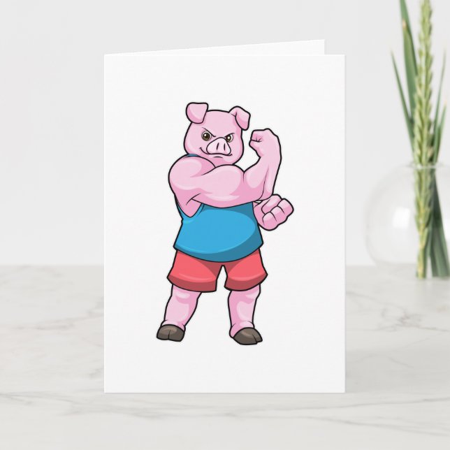 Carte Cochon culturiste avec gros bras (Devant)