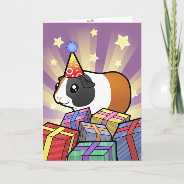 Carte Cochon de Guinée d'anniversaire (cheveux lisses) (Devant)