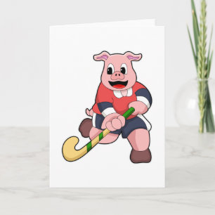 Carte Cochon de hockey avec chauve-souris de hockey
