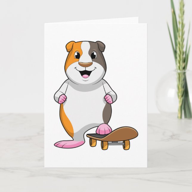 Carte Cochon d'Inde en skateur avec planche à roulettes (Devant)