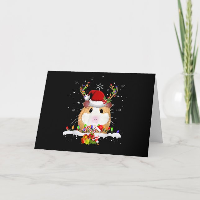 Carte Cochon d'Inde Noël Renne Guirlandes de Noël (Devant)