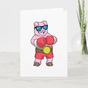 Carte Cochon en boxeur avec gants de boxe