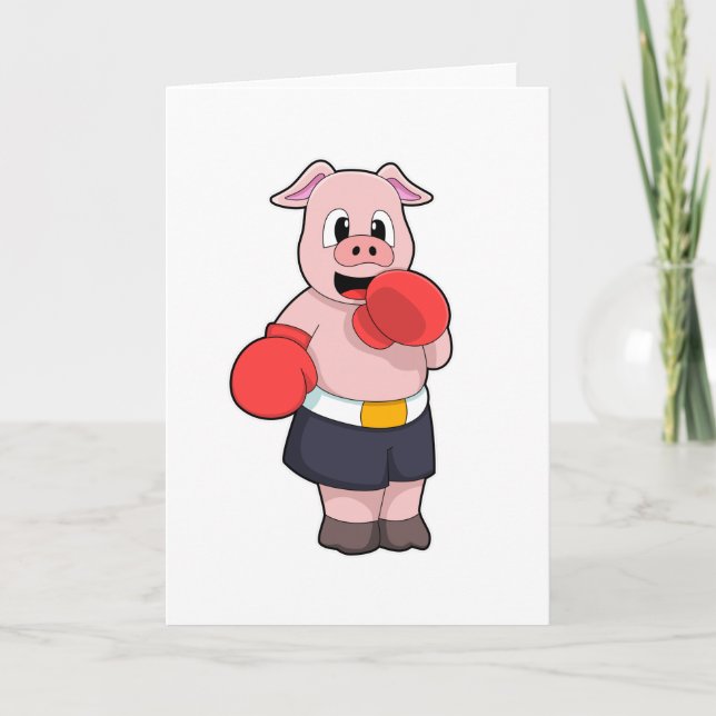 Carte Cochon en boxeur sur le ring (Devant)