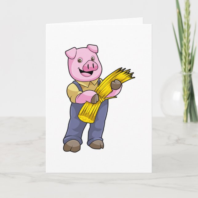 Carte Cochon en fermier avec de la paille (Devant)