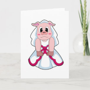Carte Cochon en mariée avec robe Mariage