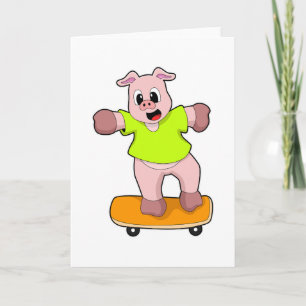 Carte Cochon en patineur sur skateboard