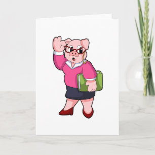 Carte Cochon en secrétaire avec des lunettes