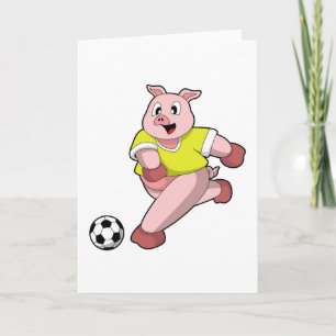 Carte Cochon en tant que joueur de football avec ballon 