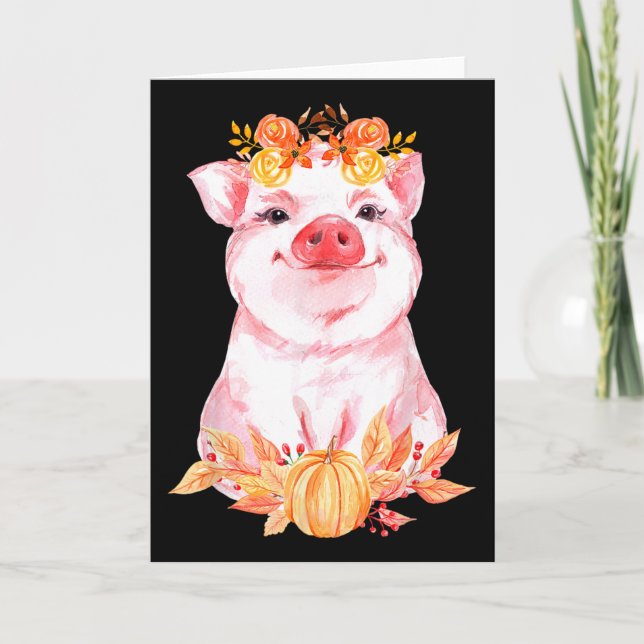 Carte Cochon Mignon Drôle Floral Automne Ferme Animaux P (Devant)
