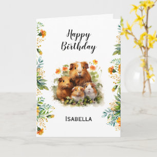 Carte Cochons d'Inde Fleurs de Souci Anniversaire Person