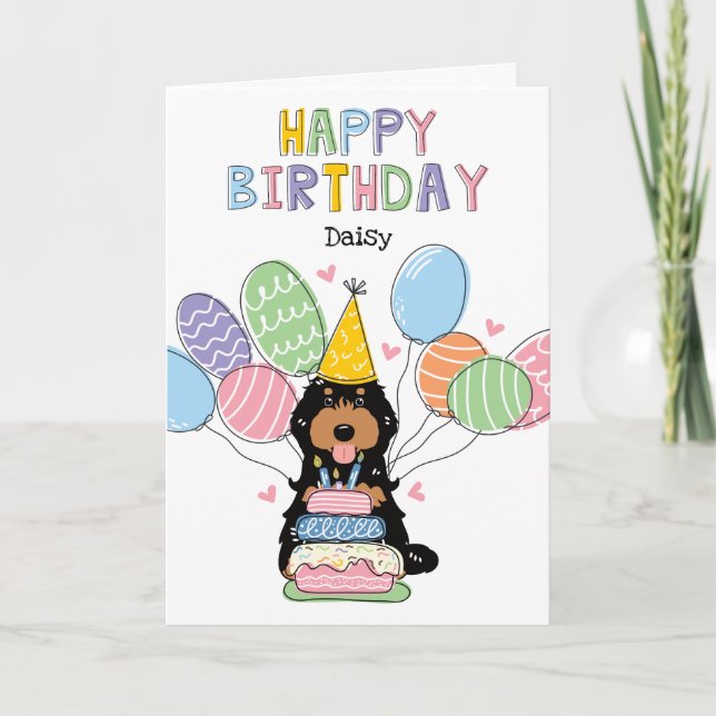Carte Cockapo noir Tan Cavapoo Chien heureux anniversair (Devant)