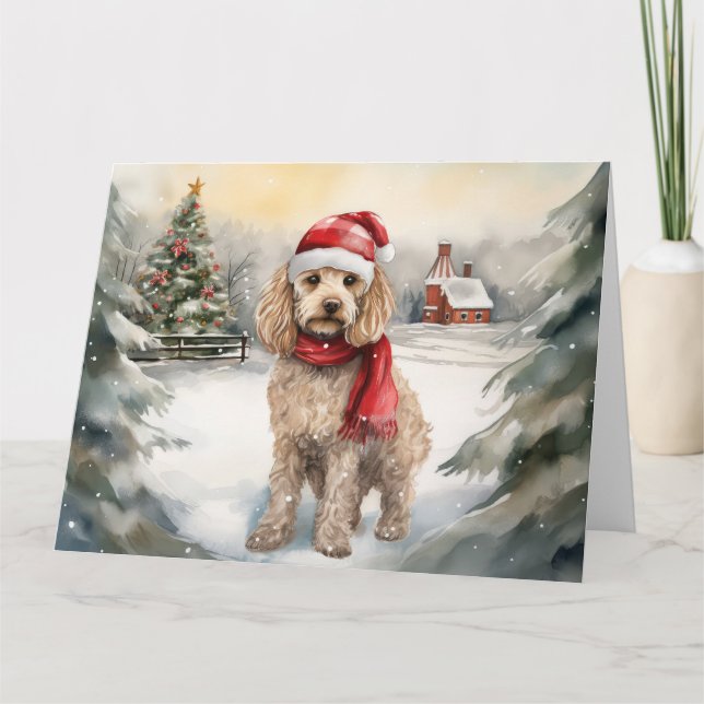 Carte Cockapoo Dog in Snow Christmas (Devant)