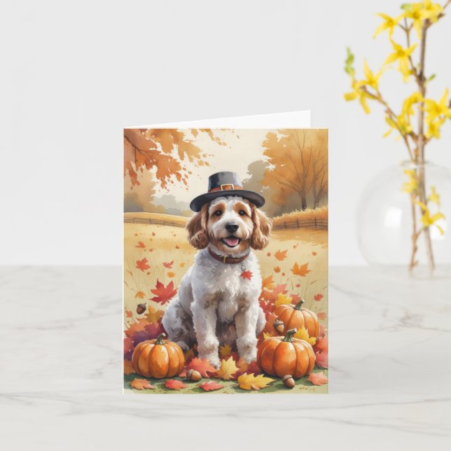 Carte Cockapou À L'Automne Laisse Thanksgiving Art (Fleur jaune)