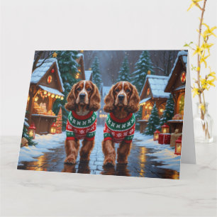 Carte Cocker Chiens espagnols Noël Fête de la neige