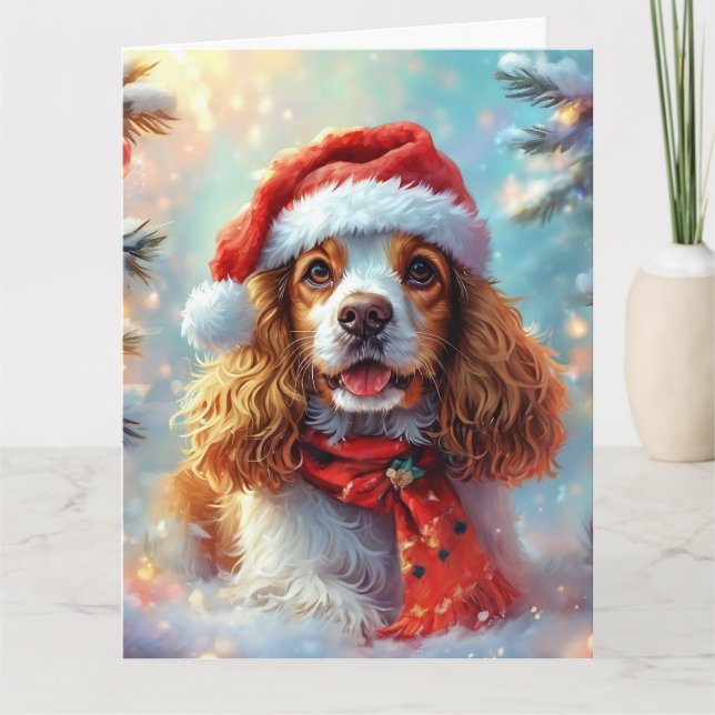 Carte Cocker Dreamy Spaniel Puppy à Santa Hat et Scarf (Devant)