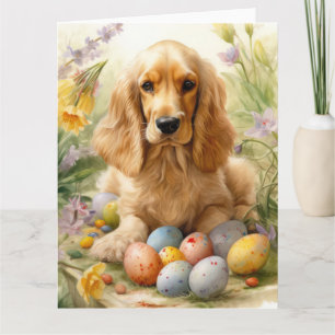Carte Cocker Spaniel avec Oeufs de Pâques Fêtes