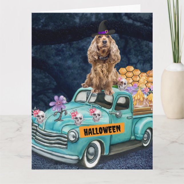 Carte Cocker Spaniel Chien Halloween Camion Nuit Effraya (Devant)