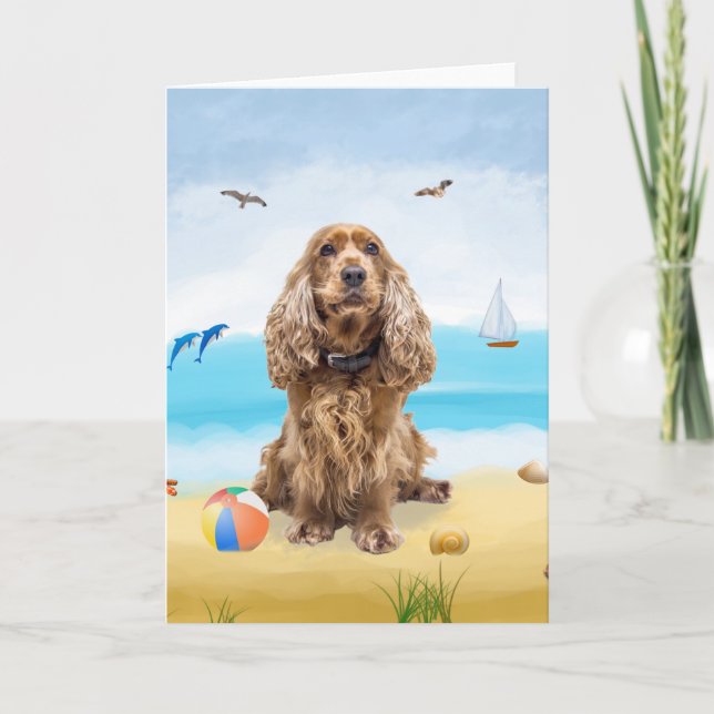 Carte cocker spaniel Chien sur la plage (Devant)