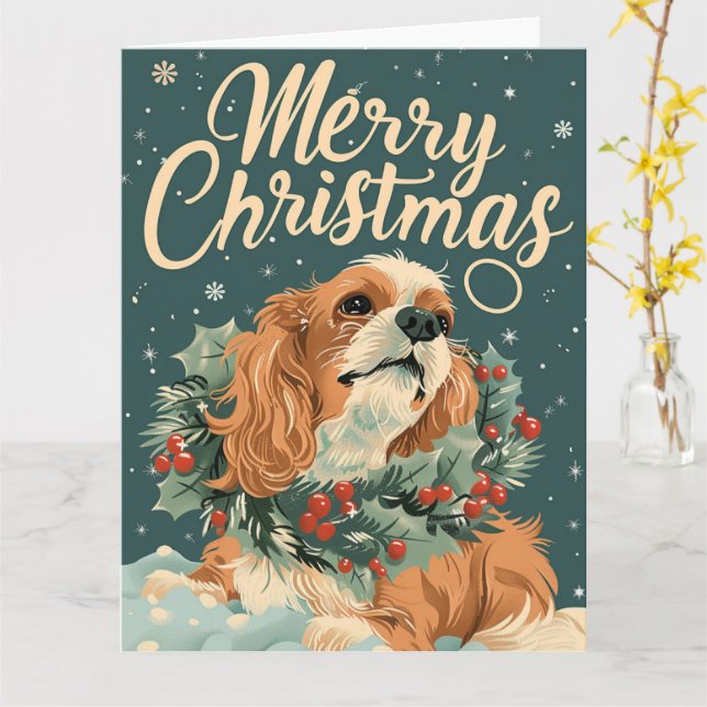 Carte Cocker Spaniel Christmas (Fleur jaune)