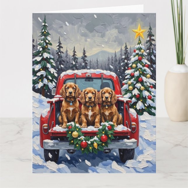 Carte Cocker Spaniel Christmas Red Truck Holiday (Devant)