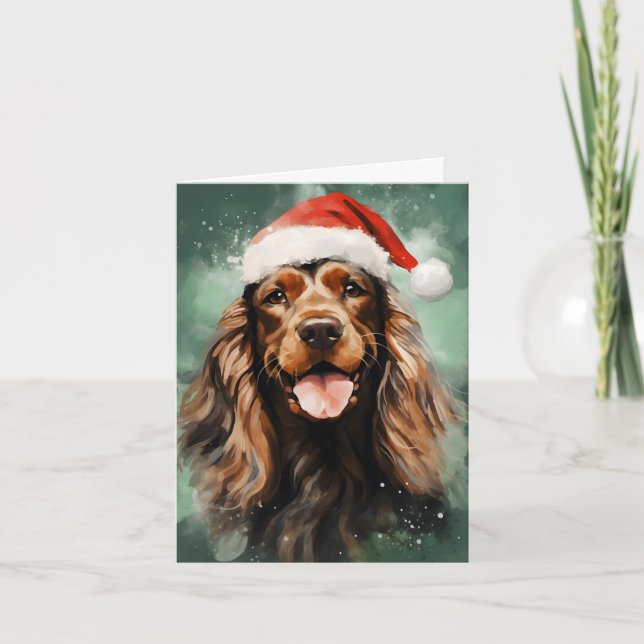 Carte Cocker Spaniel peinture à la brosse de Noël (Devant)