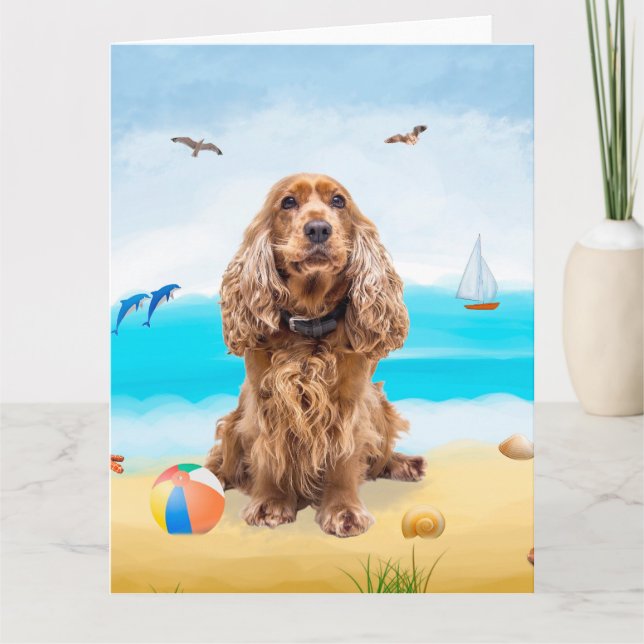 Carte Cocker Spaniel sur la plage (Devant)