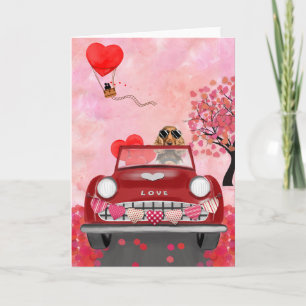 Carte Cocker Spaniel voiture avec les coeurs Valentine's