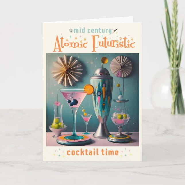 Carte Cocktail atomique futuriste du milieu du siècle (Devant)