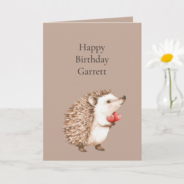 Carte Cocoa Brun Crème Cœurs Rouges Anniversaire Hérisso (Petite plante)