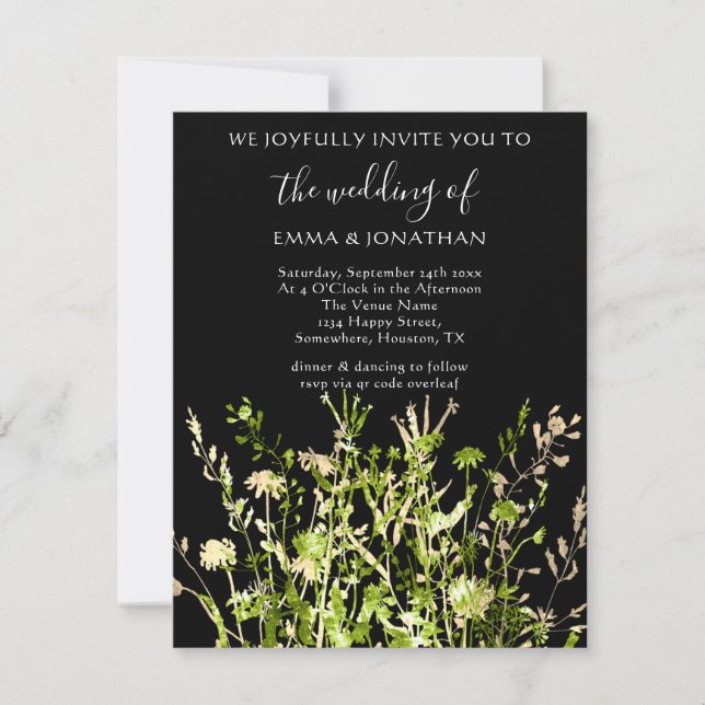 Carte Code QR budget Fleurs de prairie Or Vert (Devant)