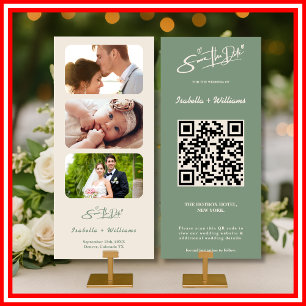 Carte Code QR de photo vert sauge   Économisez la date m
