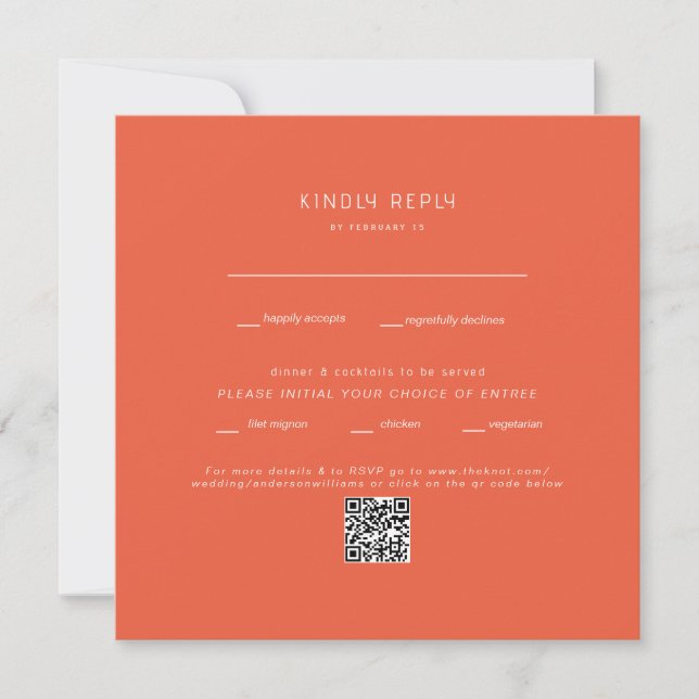 Carte Code QR de réponse de mariage Tangerine Square (Devant)