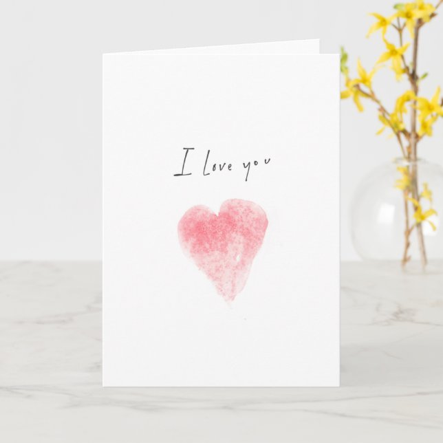 Carte cœur à l'aquarelle 'Je t'aime' (Fleur jaune)