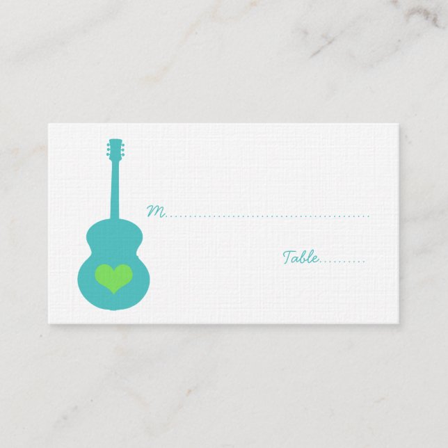 Carte Coeur Aqua/Guitare Verte (Devant)