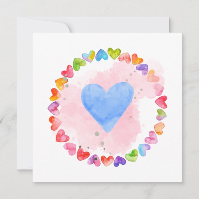 Carte Coeur arc-en-ciel aquarelle (Devant)