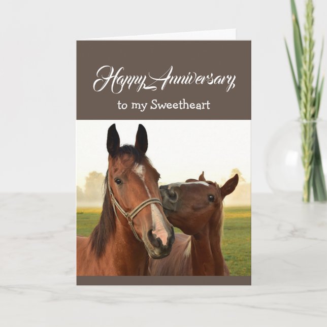 Carte Coeur au coeur Amoureux Anniversaire CHEVAUX (Devant)