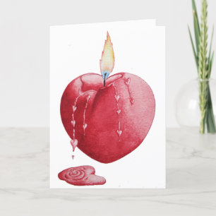 Carte Coeur d'amour rouge en forme de bougie romantique 