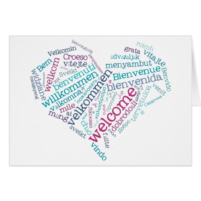 Carte Coeur de bienvenue (plusieurs langues) (Devant horizontal)
