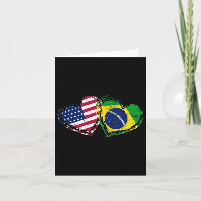 Carte Cœur de drapeau américain brésilien Amour brésilie (Devant)