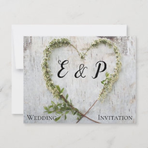 Carte Cœur de fleurs élégant mariage rustique en écorce 