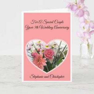 Carte Coeur de fleurs Personnalisé 5e anniversaire Maria