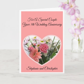 Carte Coeur de fleurs Personnalisé 5e anniversaire Maria