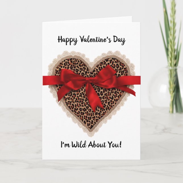 Carte Cœur de la Saint-Valentin en dentelle léopard et r (Devant)