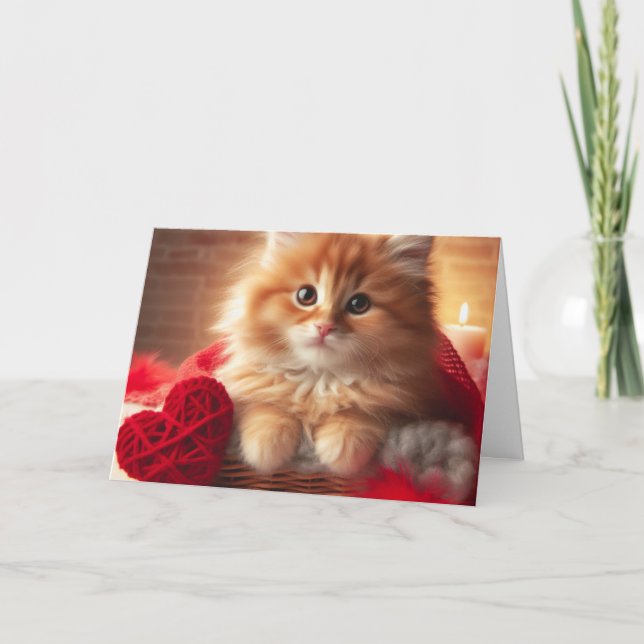 Carte Cœur de laine de chaton de la Saint-Valentin au gi (Devant)
