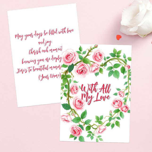 Carte Cœur de Roses Roses Élegantes Avec Tout Mon Amour (Créateur téléchargé)