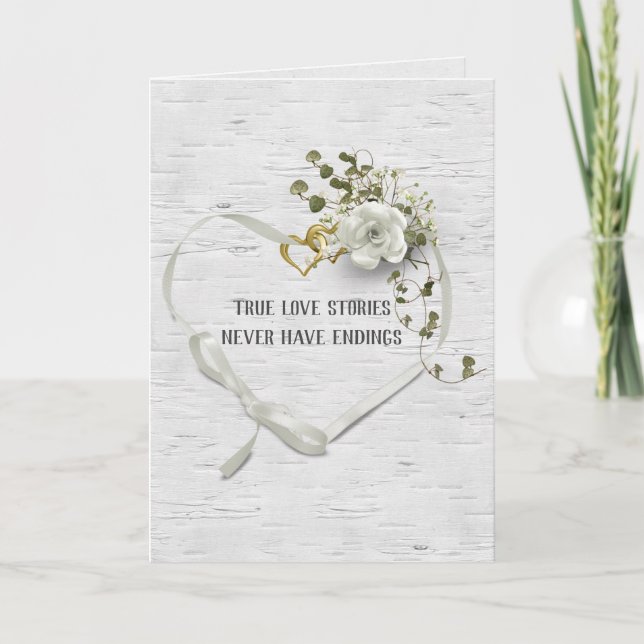 Carte Coeur de ruban mariage sur bouleau (Devant)