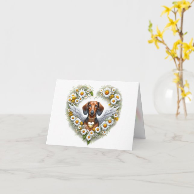 CARTE COEUR DE SYMPATHIE CUSTOMISÉE DE DACHSHUND (Fleur jaune)