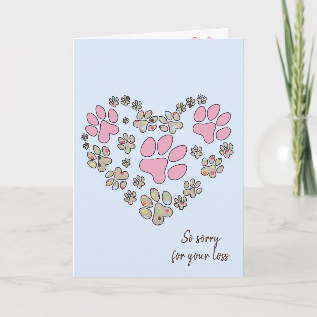 Carte Cœur d'empreinte de patte pour la perte d'un anima (Devant)