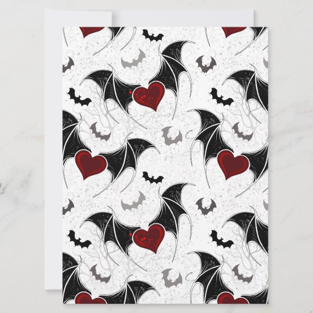 Carte Coeur d'Halloween avec ailes de chauve-souris noir (Devant)