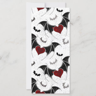 Carte Coeur d'Halloween avec ailes de chauve-souris noir